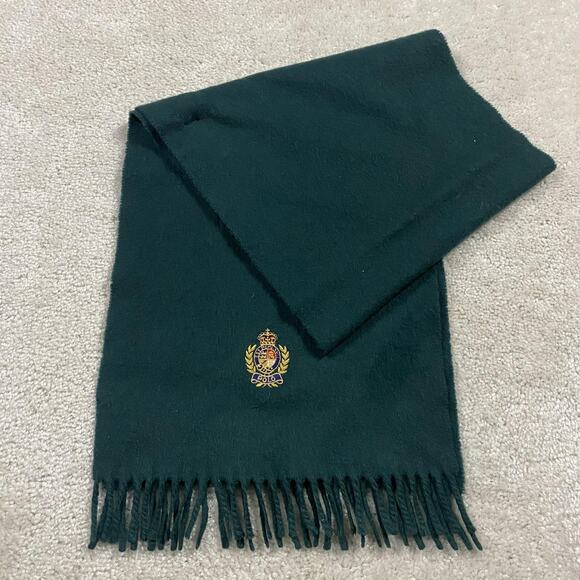 VTG Polo Ralph Lauren Scarf Mens Green 100% Cashmere Crest Logo Made Germany - Picture 1 of 4